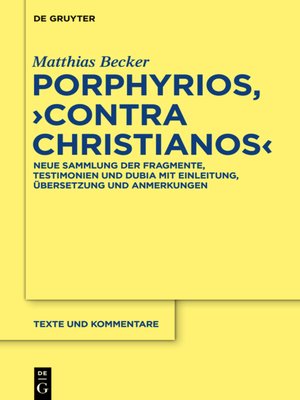 cover image of Porphyrios, "Contra Christianos"